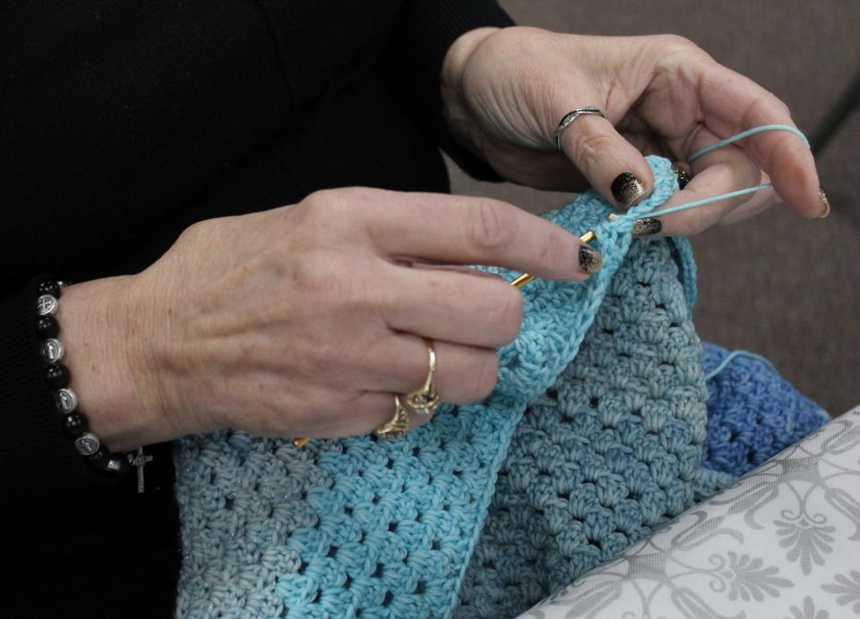 Crocheting requires a hook that directly connects loops together one stitch at a time.