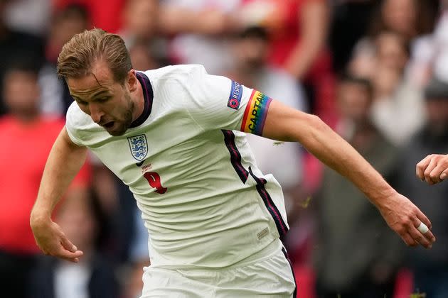 England captain Harry Kane wearing the rainbow armband during Euro 2020. (Photo: FRANK AUGSTEIN via Getty Images)