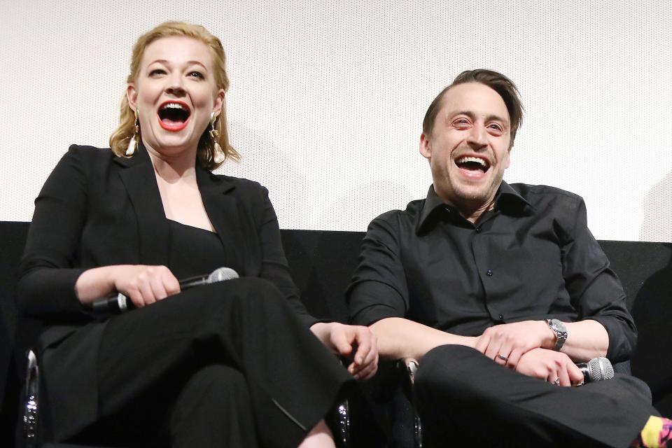 Costars Sarah Snook and Kieran Culkin have a laugh during the Emmy For Your Consideration screening and live panel for their HBO series <em>Succession</em> on Wednesday in N.Y.C.