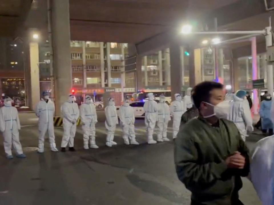 Protests against coronavirus disease (COVID-19) outbreak measures in Urumqi city, Xinjiang Uygur, China in this screen grab obtained from a video released November 25, 2022.