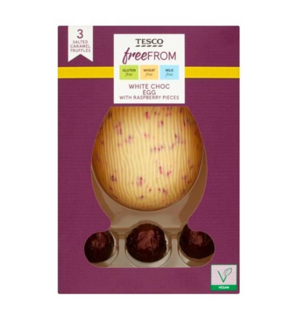 <p>This sounds incredible. A white chocolate egg with freeze dried raspberry pieces and salted caramel flavour chocolate truffles </p><p>Tesco Free From White Chocolate & Raspberry Egg & Truffles, £3.00, Tesco Groceries</p><p><a class="link " href="https://go.redirectingat.com?id=127X1599956&url=https%3A%2F%2Fwww.tesco.com%2Fgroceries%2Fen-GB%2Fproducts%2F305433804%3FselectedUrl%3Dhttps%253A%252F%252Fdigitalcontent.api.tesco.com%252Fv2%252Fmedia%252Fghs%252F4cc6e71d-1740-4465-806a-450557b678c6%252Fsnapshotimagehandler_409053205.jpeg%253Fh%253D540%2526w%253D540&sref=https%3A%2F%2Fwww.cosmopolitan.com%2Fuk%2Fworklife%2Fg15871251%2Fvegan-easter-eggs%2F" rel="nofollow noopener" target="_blank" data-ylk="slk:BUY NOW;elm:context_link;itc:0;sec:content-canvas">BUY NOW</a></p>