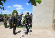 ARLINGTON, VA - MAY 05: U.S. Vice President Joseph Biden (C), and U.S. Secretary of Defense Robert Gates (2nd-L) participate in a wreath laying ceremony to honor the victims of the September 11, 2001 terrorist attack at the Pentagon, May 5, 2011 in Arlington, Virginia. Earlier this week U.S. President Barack Obama announced that Osama Bin Laden was killed during a special force led operation in a house in Abbottabad, Pakistan. (Photo by Mark Wilson/Getty Images)