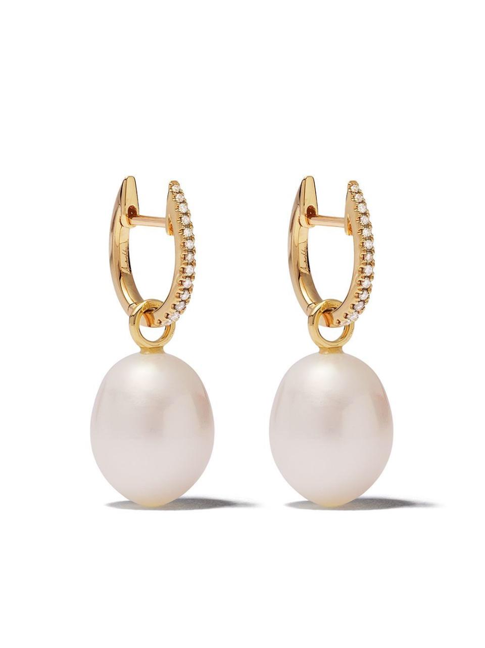 18kt gold diamond pearl drop earrings