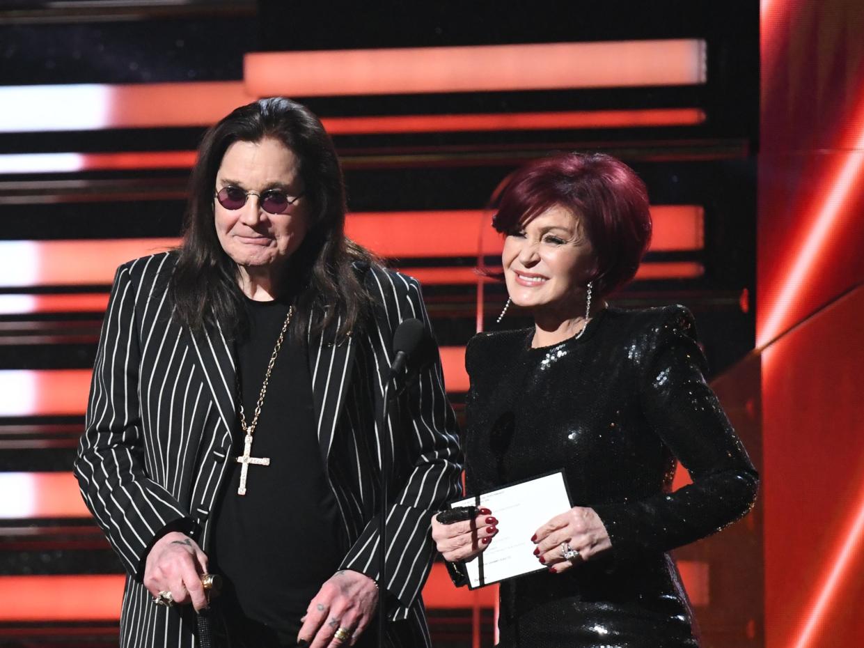 Sharon and Ozzy Osbourne presenting the award for Best Rap/Sung performance at the 2020 Grammys (AFP via Getty Images)