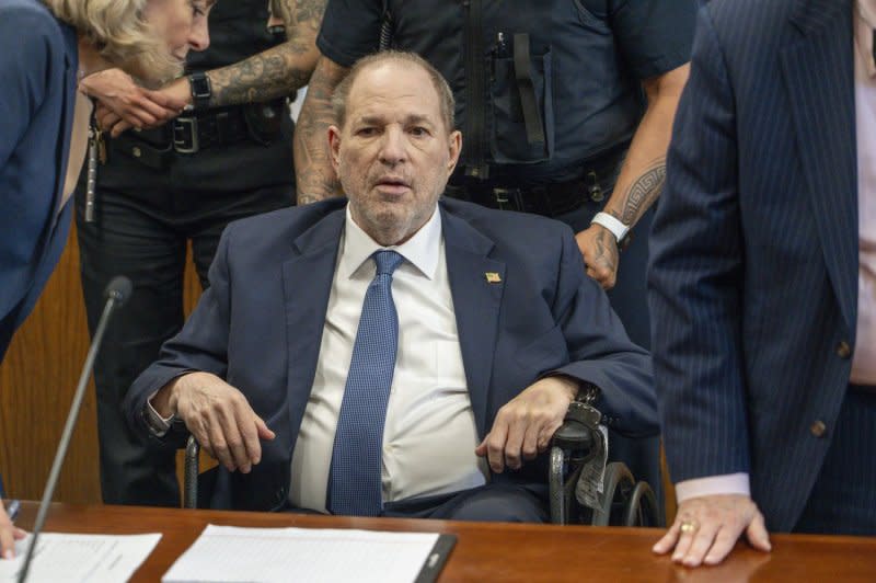 Former film producer Harvey Weinstein appears at Manhattan Criminal court Wednesday for his first public appearance since an appeals court overturned his sex crimes conviction in New York. Pool Photo by Steven Hirsch/UPI