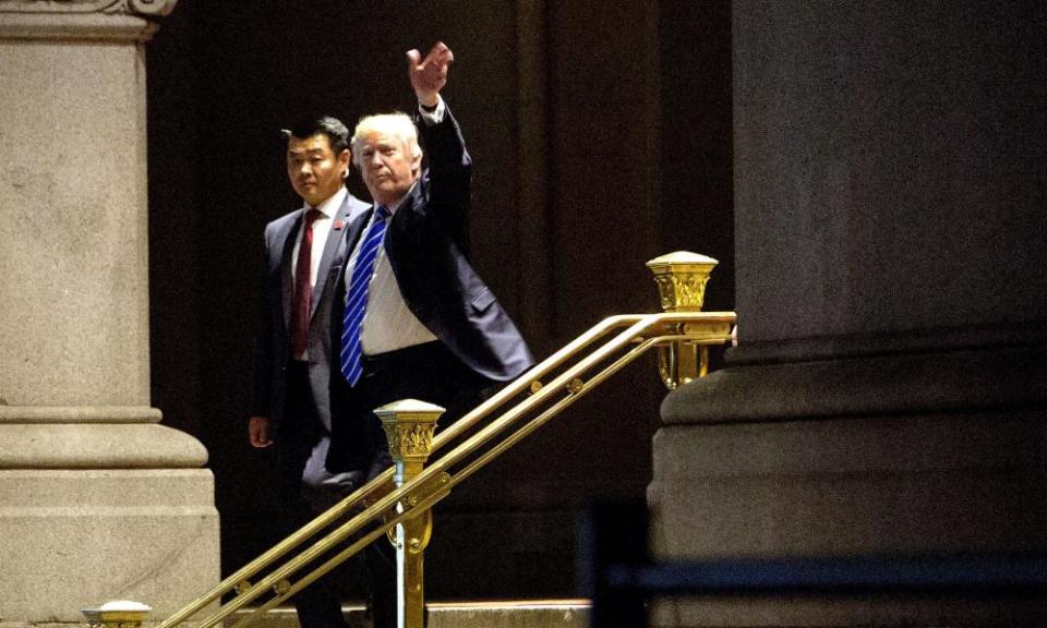 Donald Trump dining at the Trump International hotel in Washington. ‘He’s his own landlord at this point,’ Walter Shaub said.