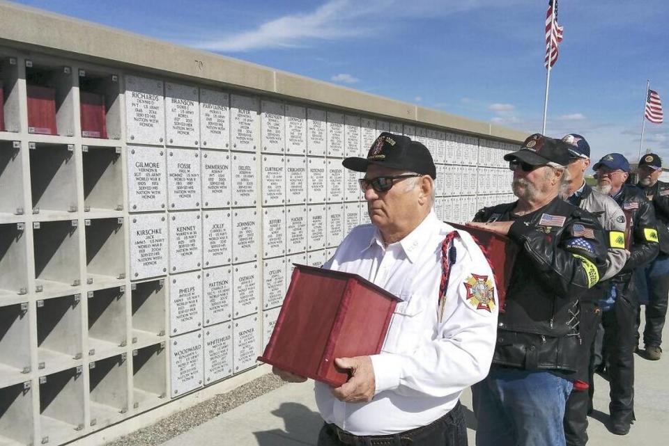Jerry Wallis, a member of the Veterans of Foreign Wars post in West Richland, participated in 2015 in an interment ceremony at the Washington State Veterans Cemetery in Medical Lake. Thirty-six of the cremated remains, some unclaimed for as long as 24 years, were from Benton County, Kennewick, Richland and Wenatchee.