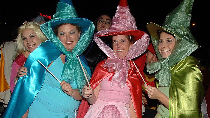 trio halloween costumes flora fauna and merryweather from sleeping beauty