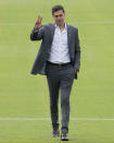 Uruguay's coach Diego Alonso is introduced to the press at Centenario stadium in Montevideo, Uruguay, Tuesday, Jan. 4, 2022. (AP Photo/Matilde Campodonico)