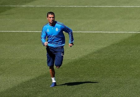 Football Soccer - Real Madrid Training - Valdebebas, Madrid, Spain - 3/5/16 Real Madrid's Cristiano Ronaldo during training REUTERS/Andrea Comas