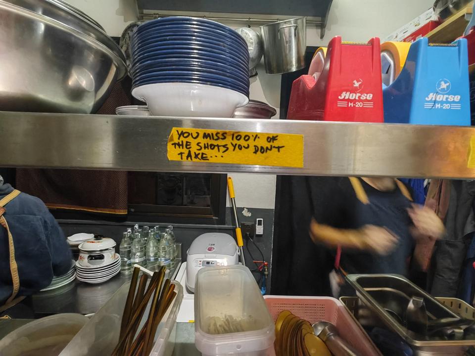 A sign in Haawm supper club's kitchen in Bangkok