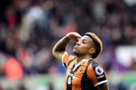 Britain Soccer Football - Swansea City v Hull City - Premier League - Liberty Stadium - 20/8/16 Hull City's Abel Hernandez celebrates scoring their second goal Reuters / Rebecca Naden