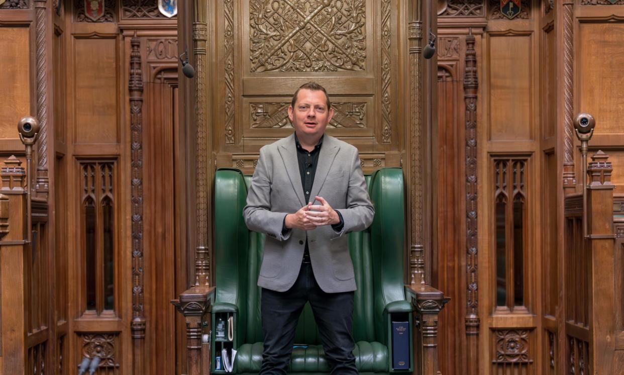 <span>‘A politics guy’: 5 Live’s Matt Chorley, living the dream in the Speaker’s chair in the House of Commons.</span><span>Photograph: Tom Green/ BBC Radio 5 Live</span>