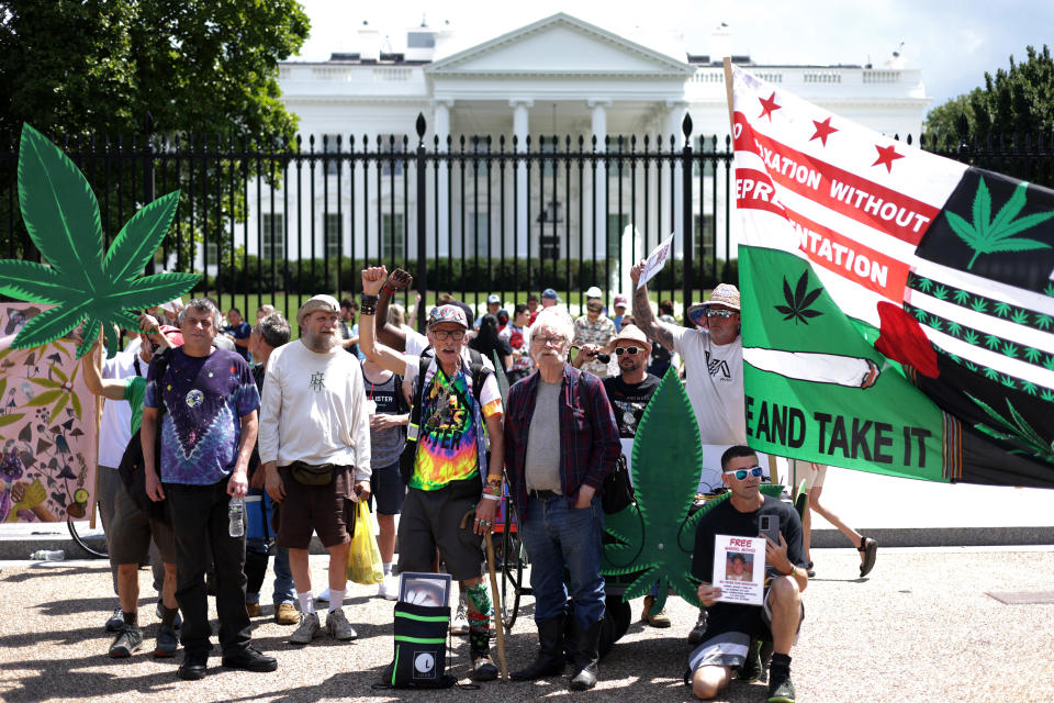 Marijuana activists stage a demonstration in front of the White House on Independence Day on July 4, 2021 in Washington, DC. (Alex Wong/Getty Images)