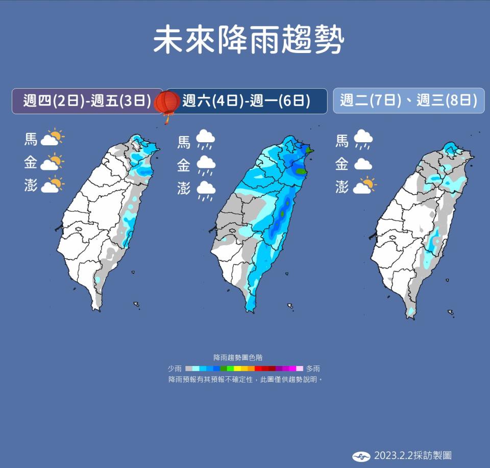 未來一週降雨趨勢。   圖：中央氣象局／提供