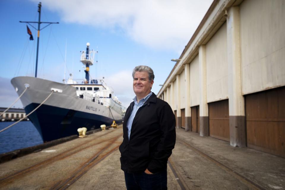 Tim McOsker, a candidate for Los Angeles City Council, at the Port of Los Angeles in 2020.