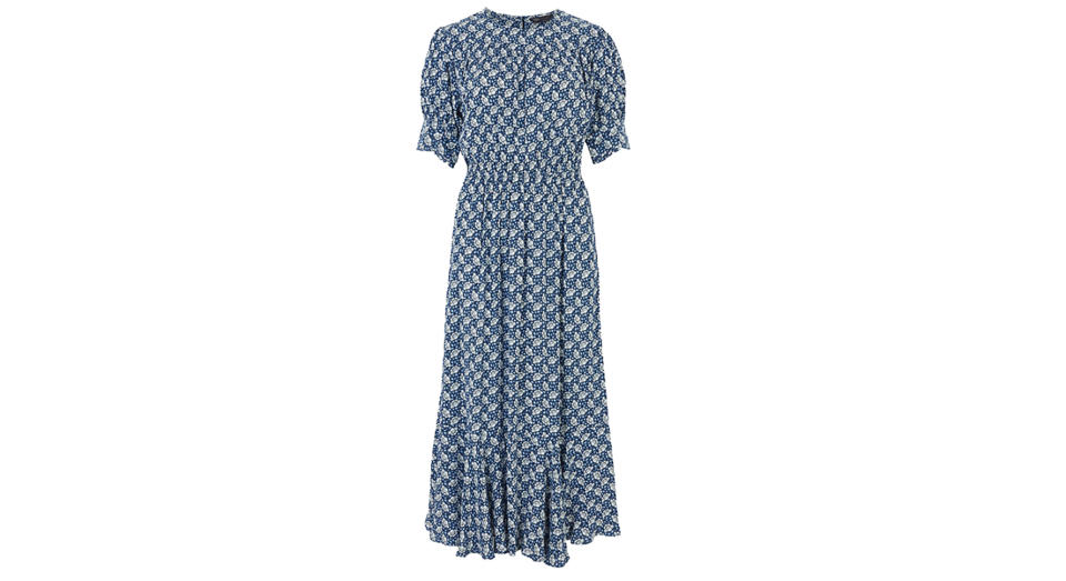 Printed Yoke Midaxi Waisted Dress 