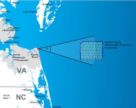 A visual of where the Coastal Virginia Offshore Wind Commercial project would be placed. (Courtesy: Dominion Energy).