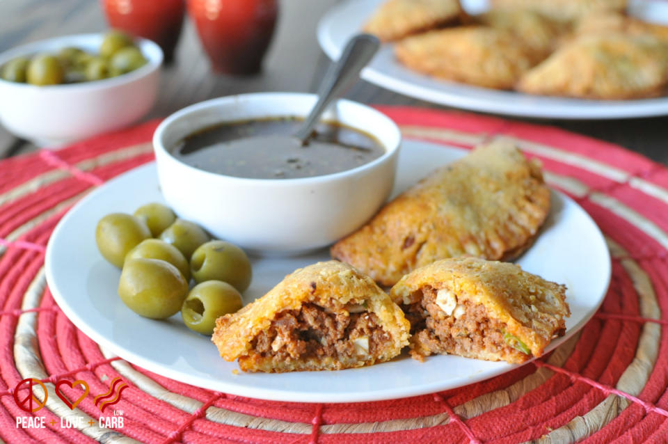 <p>Peace Love and Low Carb</p><p> To make these low-carb and gluten-free empanadas, a variation of fathead dough is used.</p><p><strong>Get the recipe:</strong><a href="https://peaceloveandlowcarb.com/beef-and-chorizo-empanadas-low-carb-gluten-free/" rel="nofollow noopener" target="_blank" data-ylk="slk:Low-Carb Beef and Chorizo Empanadas;elm:context_link;itc:0;sec:content-canvas" class="link "> Low-Carb Beef and Chorizo Empanadas</a></p>