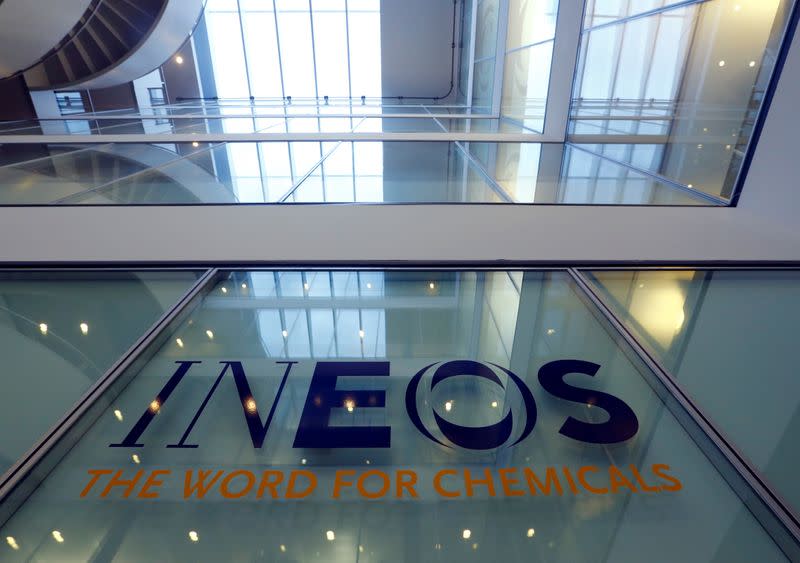 FILE PHOTO: A logo is pictured in the headquarters of INEOS chemicals company in Rolle