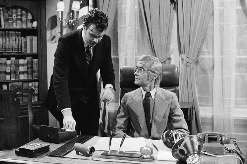 <div class="inline-image__caption"><p>SATURDAY NIGHT LIVE: Dan Aykroyd as Richard Nixon, Dick Cavett as John Dean during the "Blonde Ambition\" skit on November 13, 1976. </p></div> <div class="inline-image__credit">Photo by NBCU Photo Bank/NBCUniversal via Getty Images via Getty Images</div>