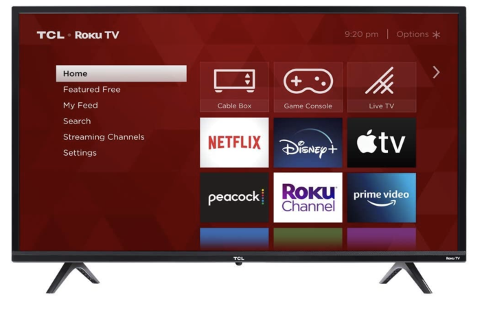 TCL 32 TV with red background