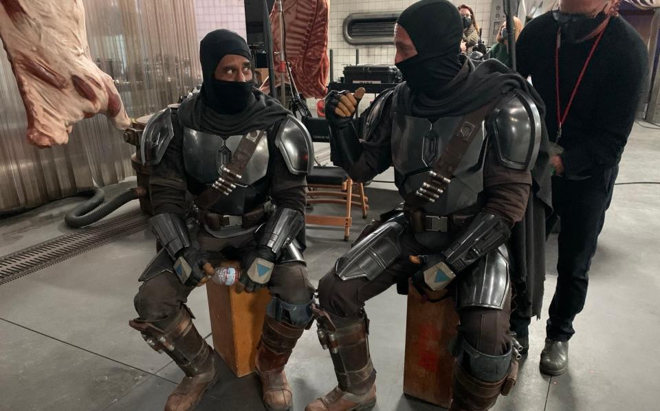 Lateef Crowder and actor Brendan Wayne on the set of The Book of Boba Fett - Lucasfilm