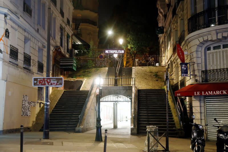 Empty streets are seen in Montmartre during the late-night curfew due to restrictions against the spread of the coronavirus disease (COVID-19) in Paris