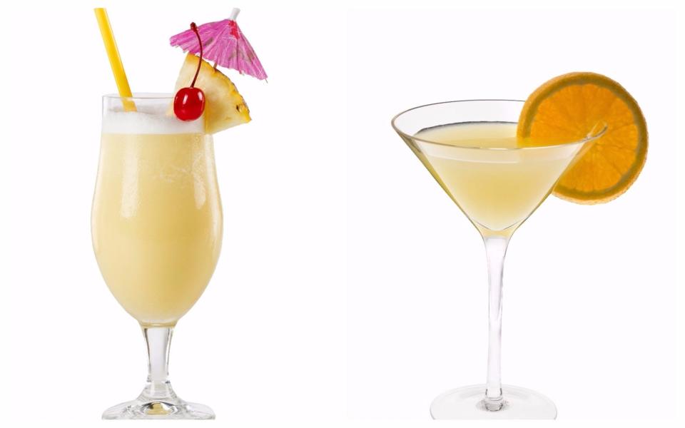 A composite image of a piña colada and a fuzzy navel.