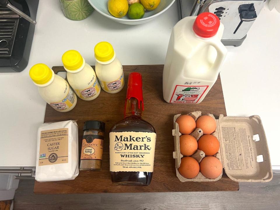 The ingredients used to make Martha Stewart's eggnog.