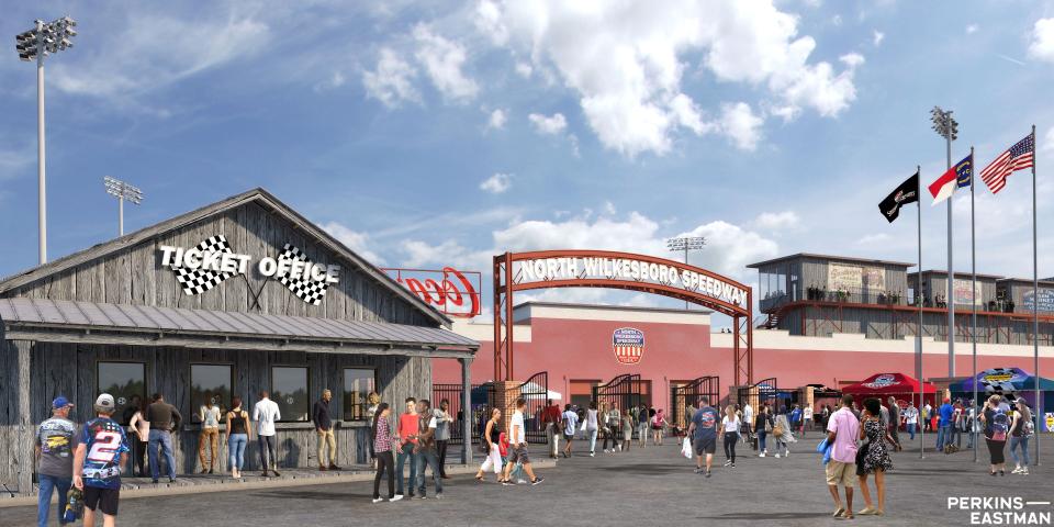 This artist's rendering of the future North Wilkesboro Speedway entrance was provided by Speedway Motorsports.