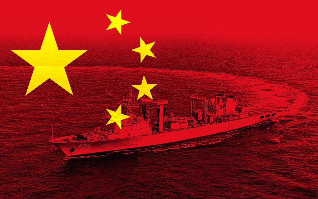 South China Sea and China flag