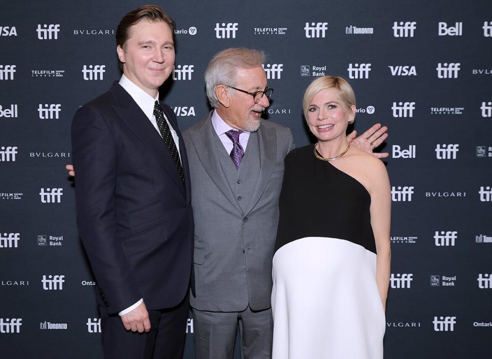Paul Dano, Steven Spielberg and Michelle Williams attend "The Fabelmans" Premiere during the 2022 Toronto International Film Festival at Princess of Wales Theatre on September 10, 2022 in Toronto, Ontario.