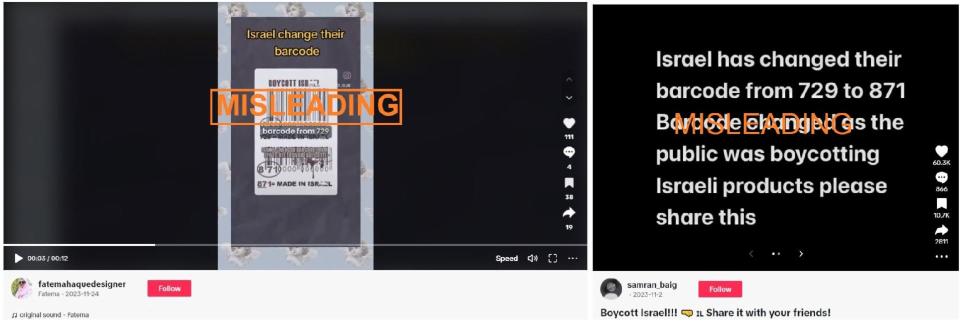 <span>A screenshot of the misleading TikTok posts, taken on January 9, 2024</span>