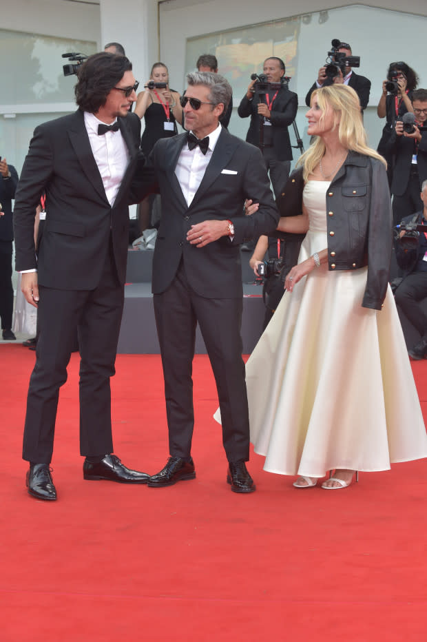 American actors Patrick Dempsey, Adam Driver and American makeup artist Jillian Fink at the 80 Venice International Film Festival 2023. Red Carpet Ferrari. Venice (Italy), August 31st, 2023<p>Mondadori Portfolio/Getty Images</p>