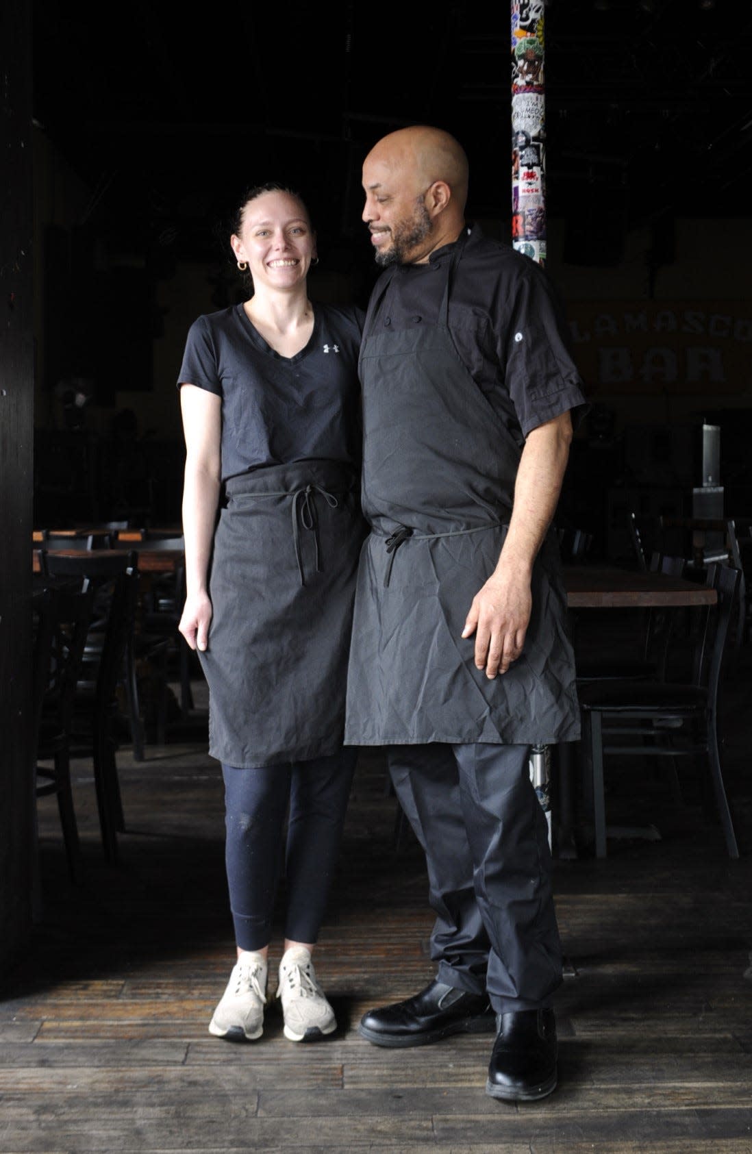 Brittany Hadden and Charles Mereday stand inside the Lamasco Bar and Grill on Tuesday, March 5, 2024.