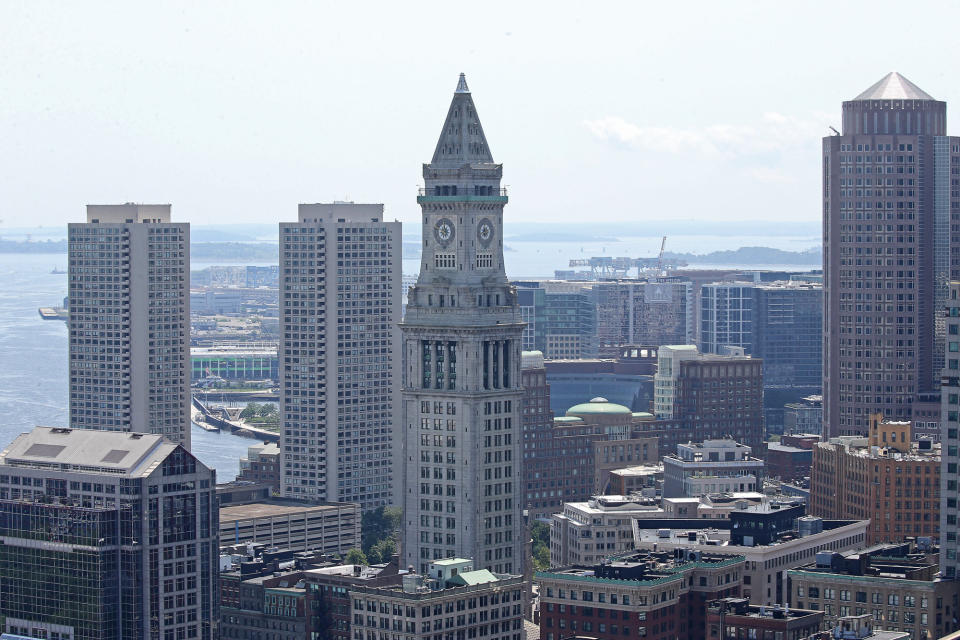 BOSTON, MA. - JULY 15:  The Customs House tower. General views of the skyline from 1 Congress St. on July 15, 2021 in , Boston, MA. (Photo By Stuart Cahill/MediaNews Group/Boston Herald via Getty Images)