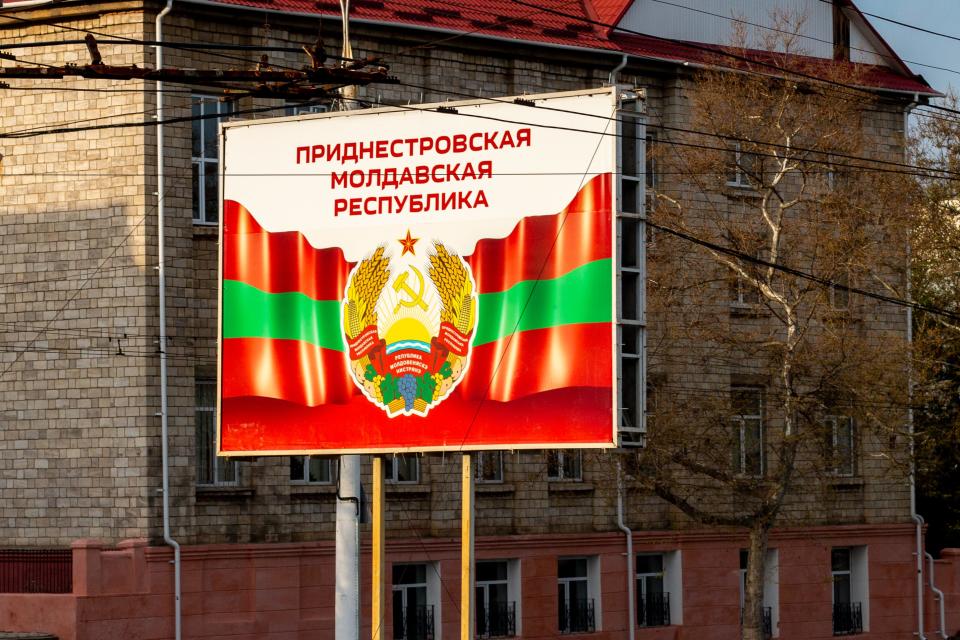 Transnistria billboard with flag and crescent