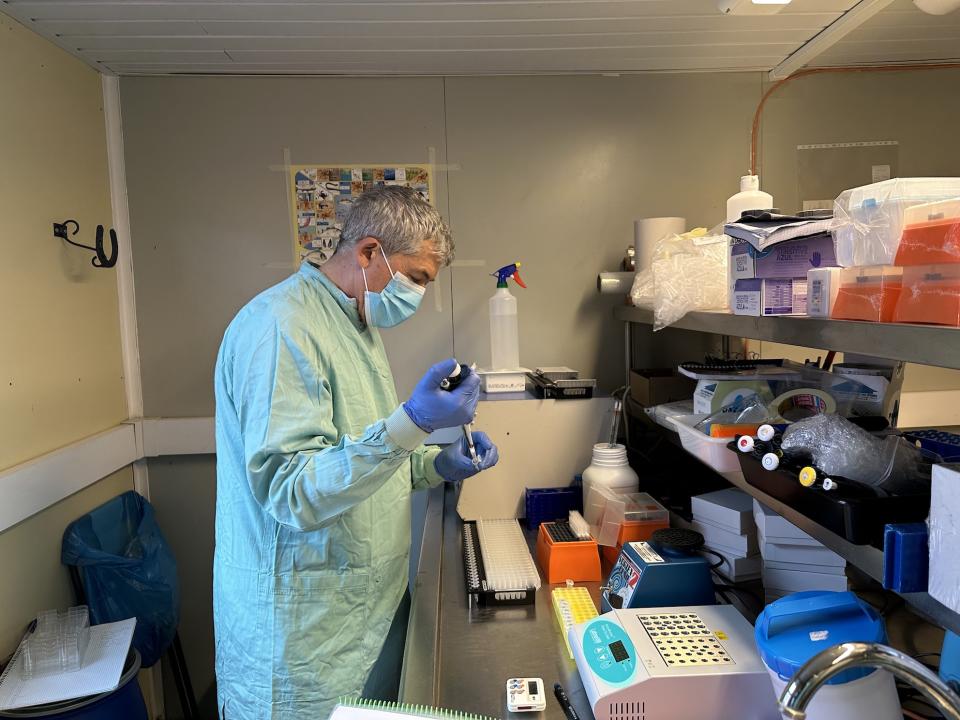 Dr Antonio Alcamí inside his lab carrying out testing for HPAI