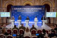 Lithuanian, Belgian, Polish prime ministers and Ukrainian and Hungarian presidents attend a joint news conference after an an international summit in Kyiv