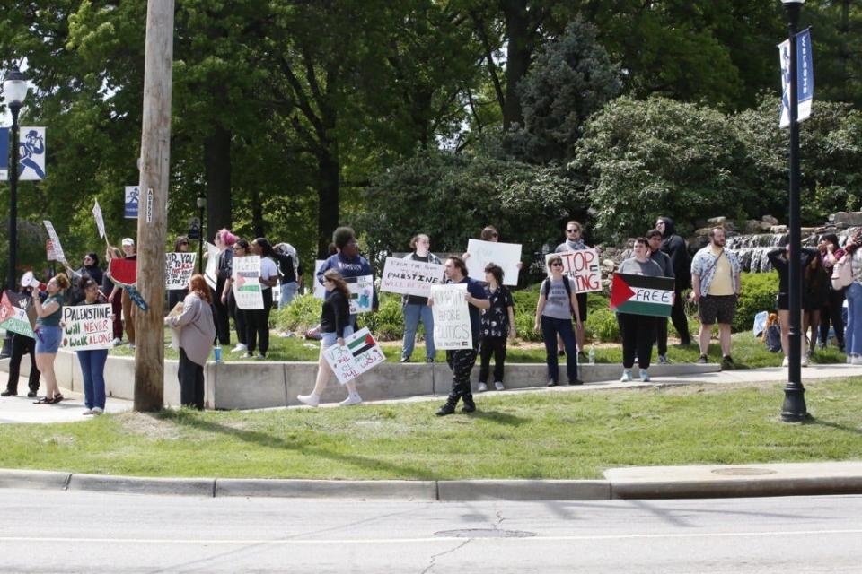 Between 30 and 40 pro-Palestine protesters demonstrated Friday on the Washburn University corner of S.W. 17th Street and Washburn Avenue in Topeka.