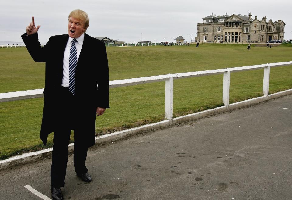 At the&nbsp;Old Course in St. Andrews where he met with the media to answer questions regarding Trump International Golf Links in St. Andrews, Scotland.