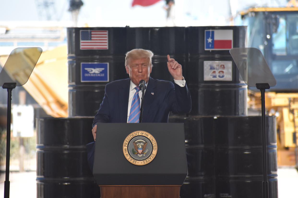 President Donald Trump's speech last week in Texas was an example of how he uses "official" trips paid for by tax dollars to deliver blatantly political messages. (Anadolu Agency via Getty Images)