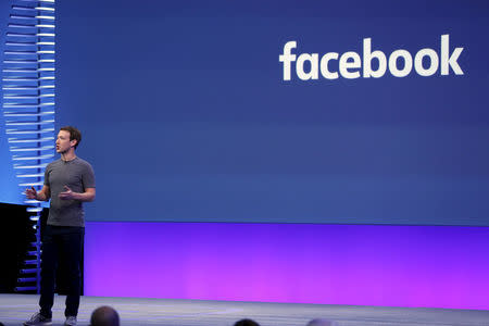 FILE PHOTO: Facebook CEO Mark Zuckerberg speaks on stage during the Facebook F8 conference in San Francisco, California, U.S. on April 12, 2016. REUTERS/Stephen Lam/File Photo