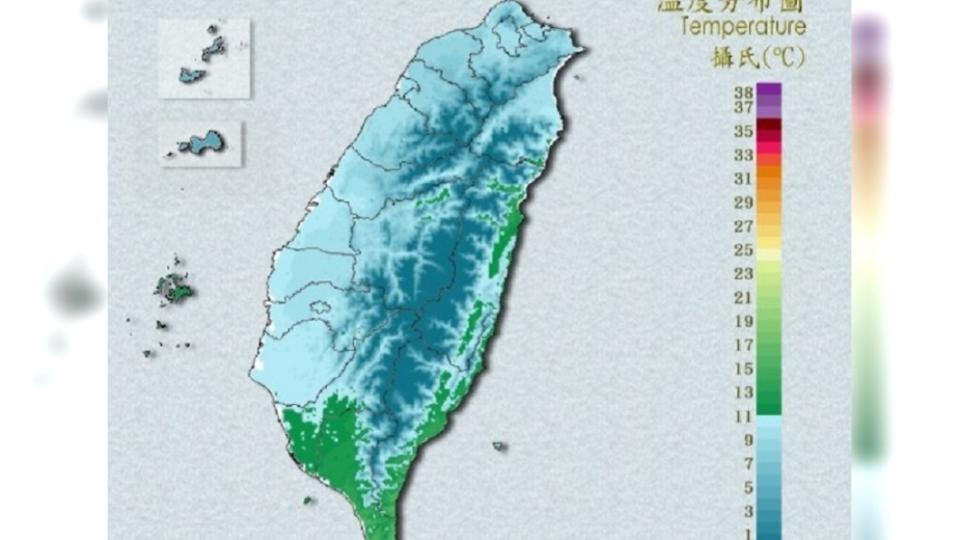 全台19縣市發布低溫特報。（圖／翻攝自中央氣象局）