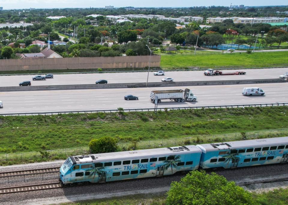 The southbound Tri-Rail train departs from the Delray Beach Tri-Rail station on Thursday, June 22, 2023, in Delray Beach, Fla. Tri-Rail is experiencing a surge in ridership as levels are beginning to approach the pre-pandemic period.