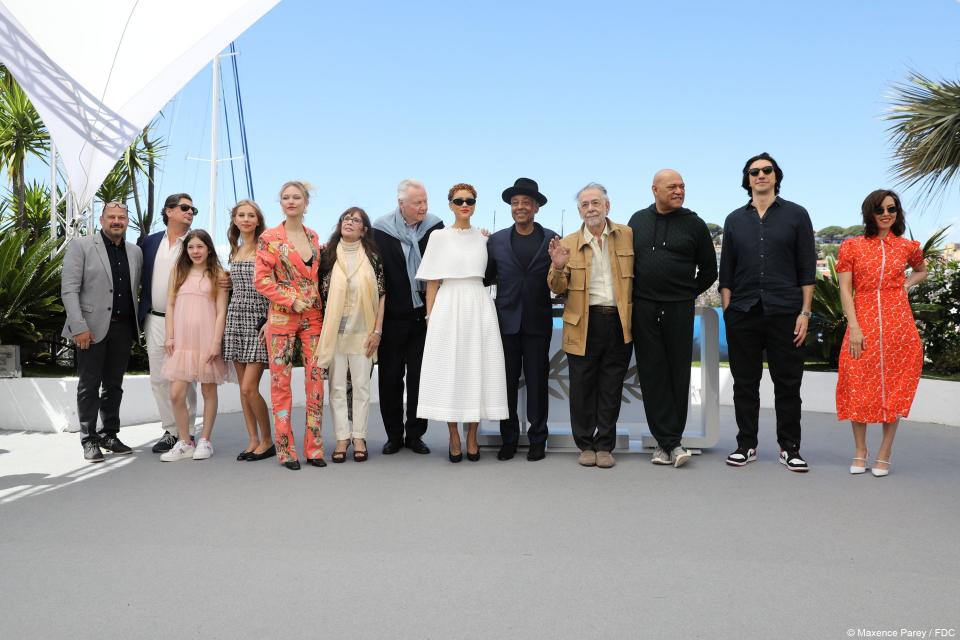 El director y elenco de Megalópolis en Cannes (Cortesía Festival de Cine de Cannes).