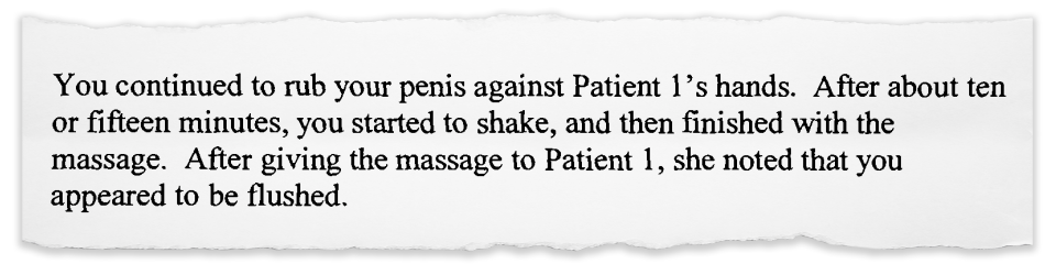 An accusation detailed in a letter from the State Medical Board of Ohio sent to Dr. Gerald Lane of Columbus in December 2007. Lane was eventually accused of abuse by at least four patients.