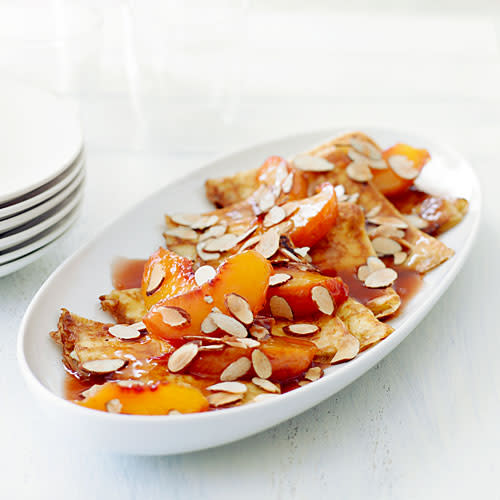 Crepes with Warm Cognac Peaches and Almonds