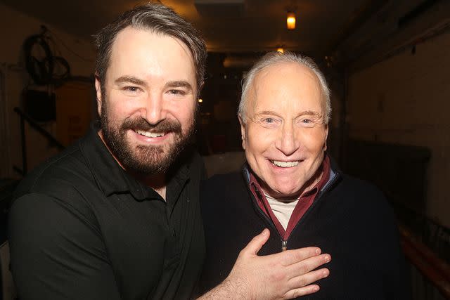 <p>Bruce Glikas/WireImage</p> Alex Brightman and Richard Dreyfuss backstage at 'The Shark Is Broken' on Oct. 18